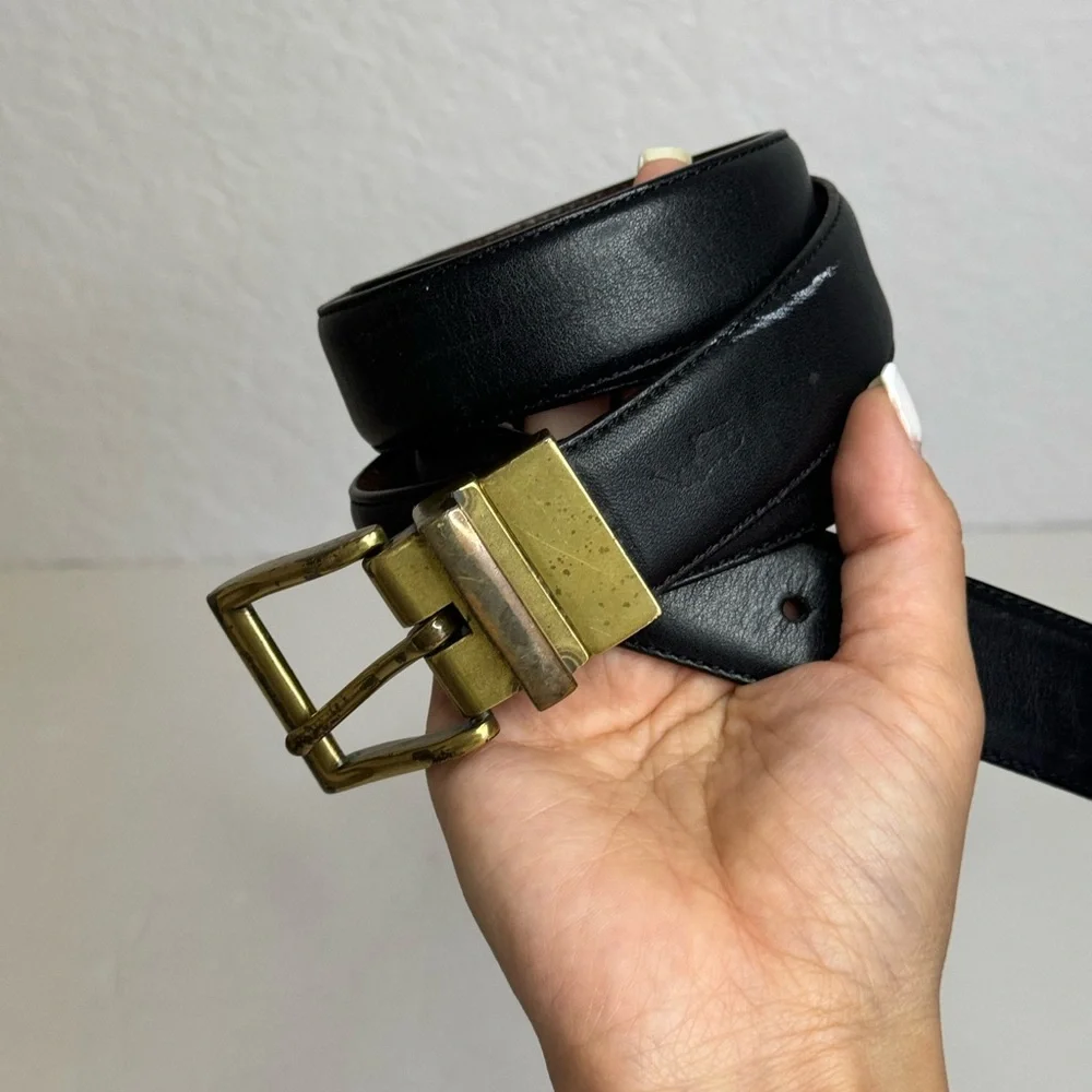 Polo Ralph Lauren Reversible Black/Brown Leather Belt Pony Logo